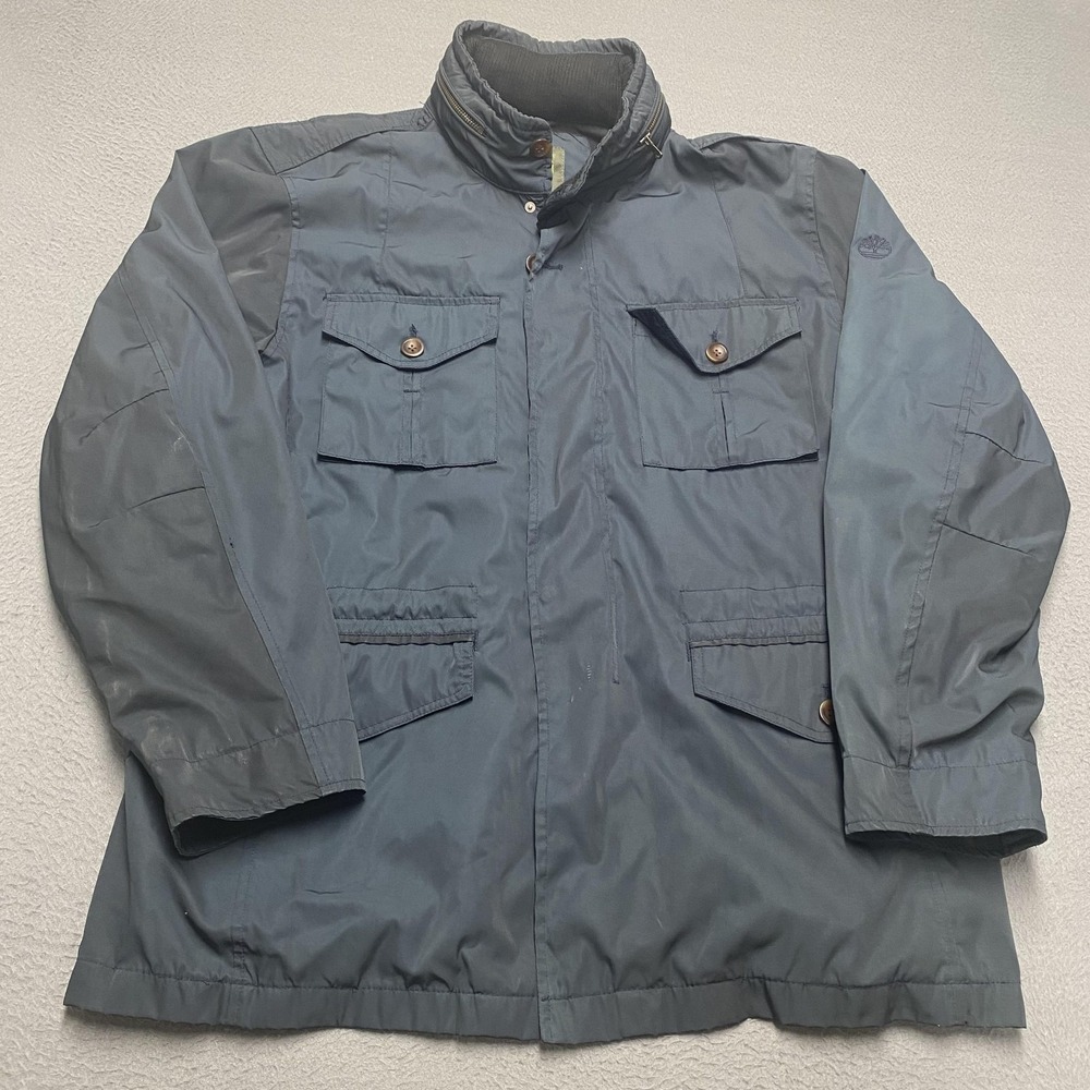 Timberland Jacket Mens Large Blue Parka Full Zip Cotton Lined Pockets Outdoor